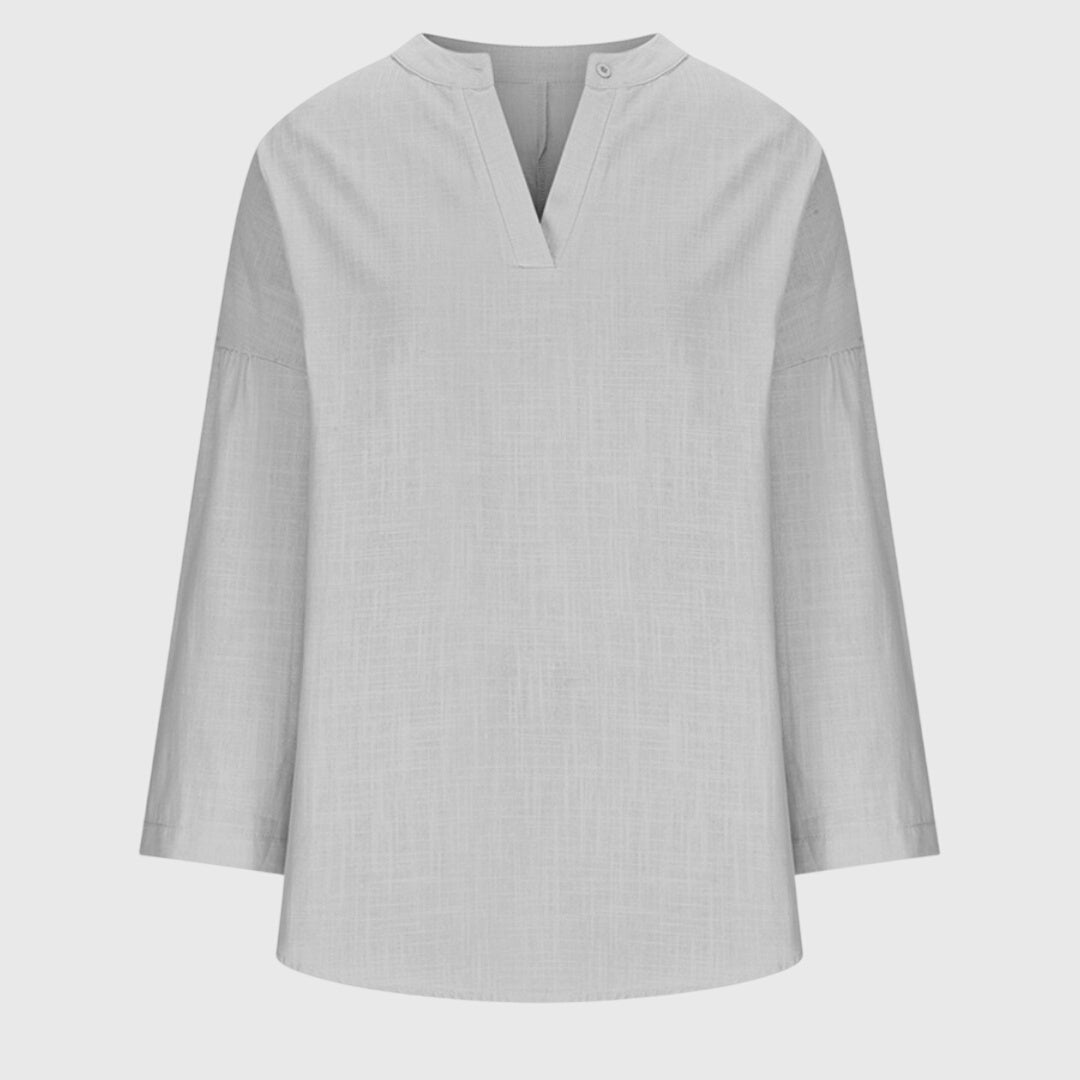 V-Neck Linen Blouse with Relaxed Fit