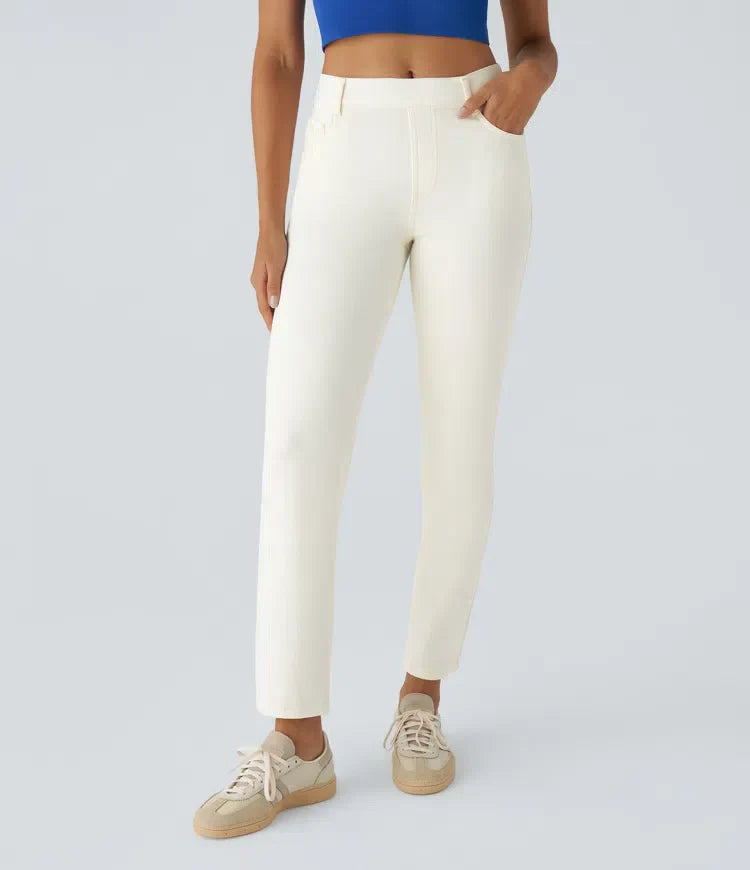 Jean droit avec ceinture élastique à enfiler
