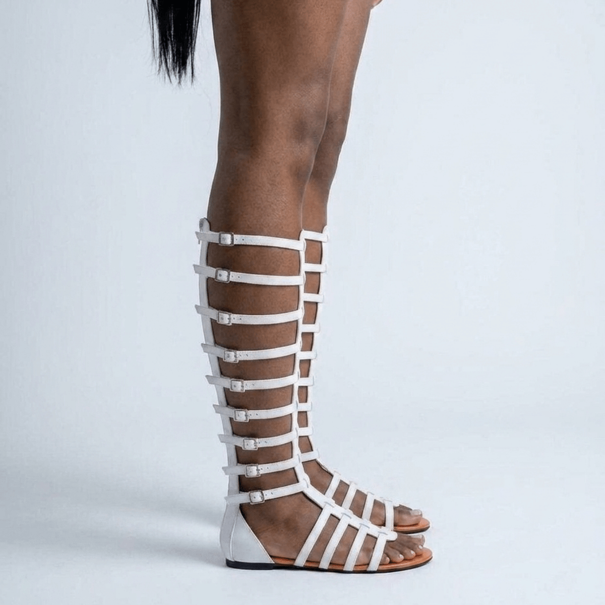 Women’s Knee-High Gladiator Sandals with Buckle Straps