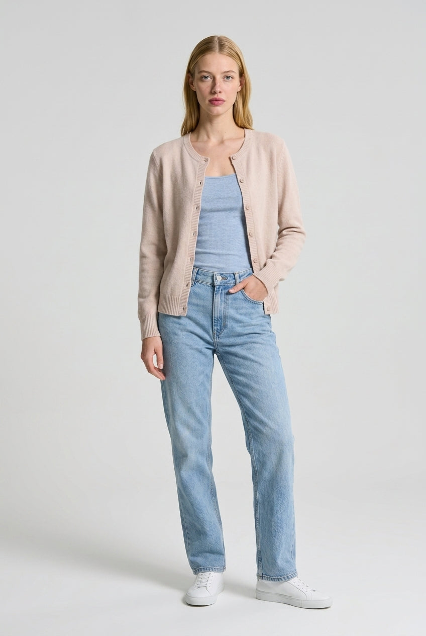 Women's Button Up Cardigan | Relaxed Fit Round Neck Knit