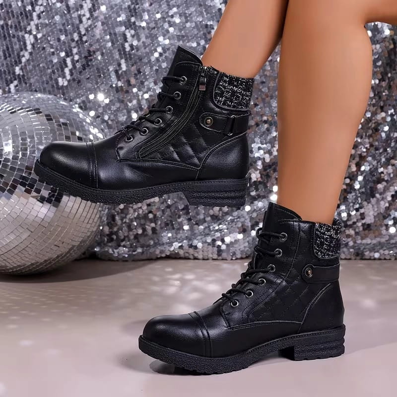 Bottines montantes à lacets pour femmes avec revers tricoté