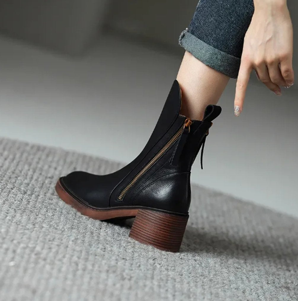 Women’s Block Heel Zip Ankle Boots