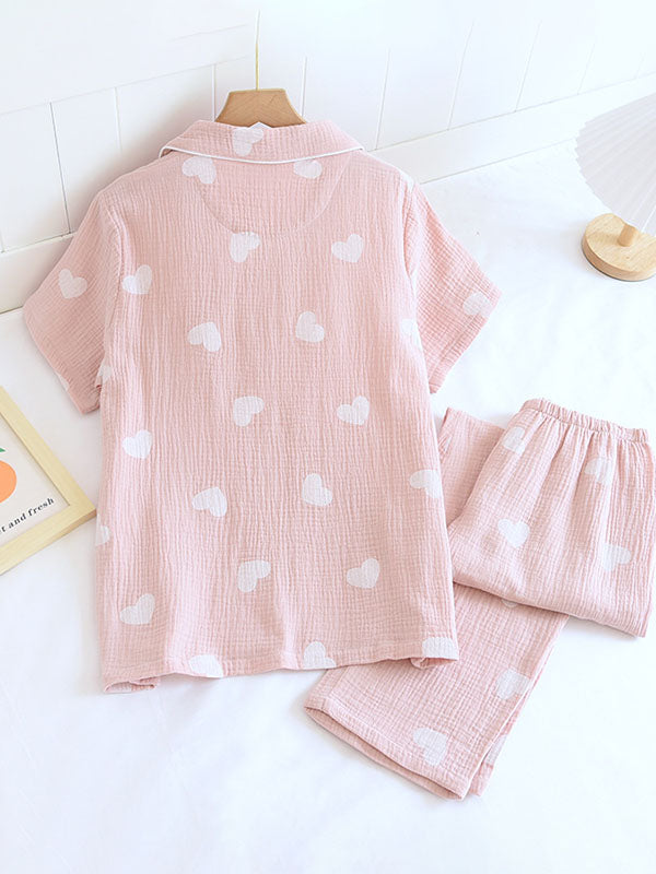 Women’s Heart Print Cotton Pyjama Set