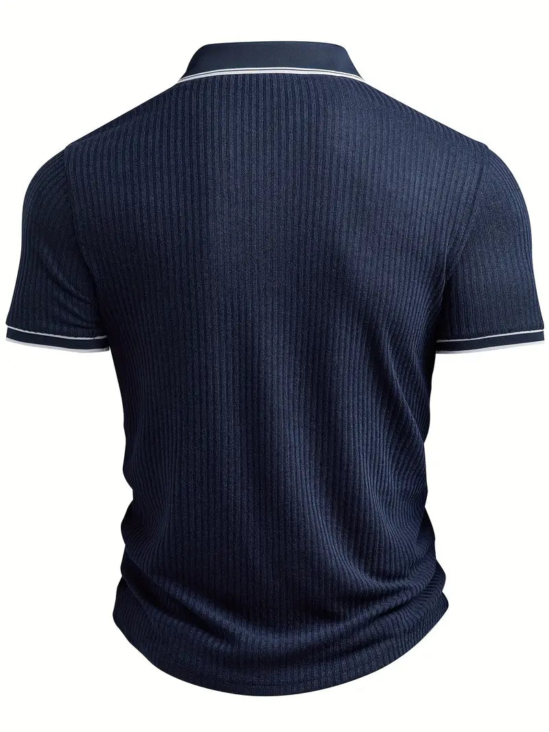Ribbed Knit Polo with Contrast Placket Trim