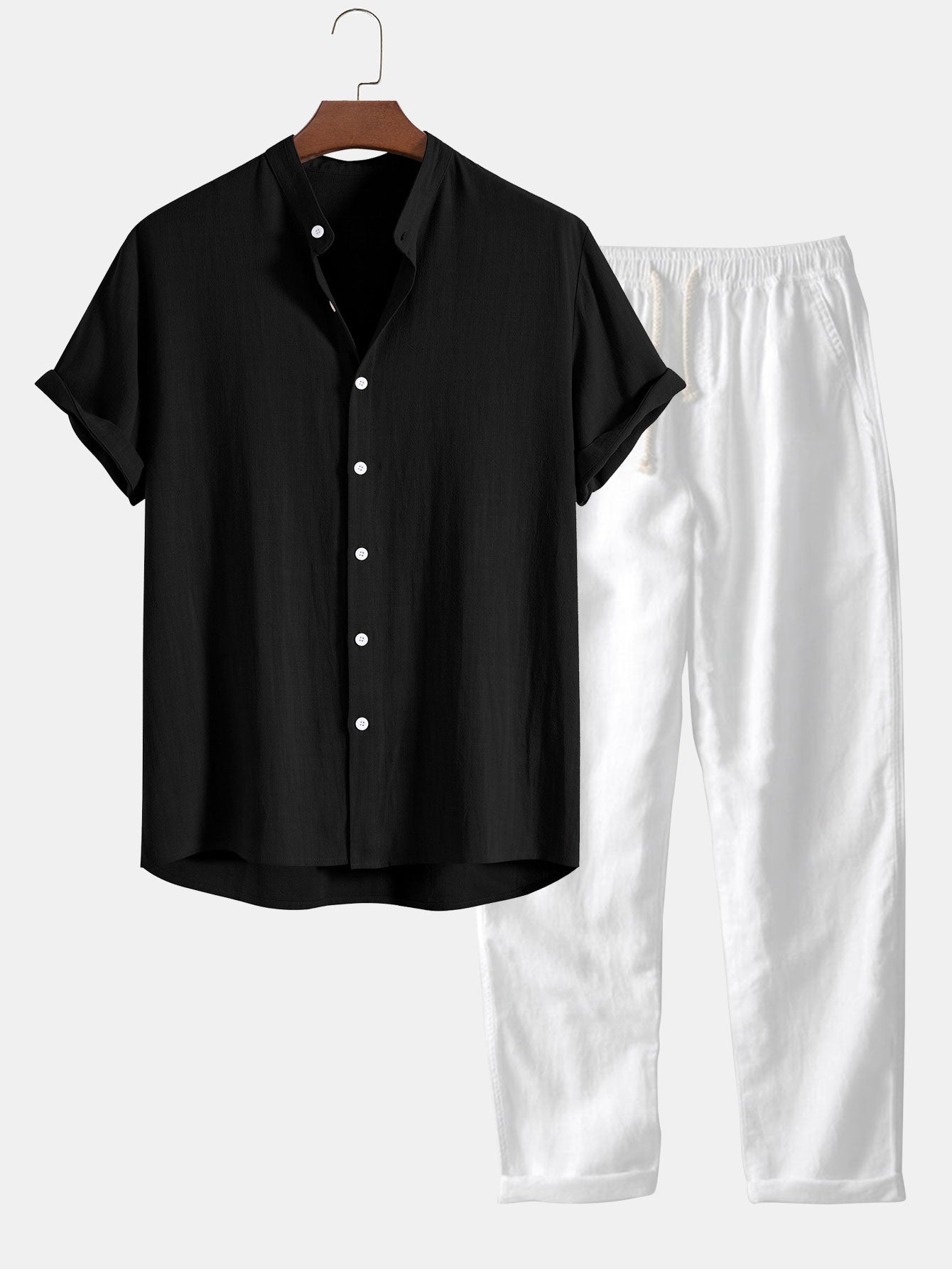Linen Shirt and Trousers Co-Ord Set with Short Sleeves