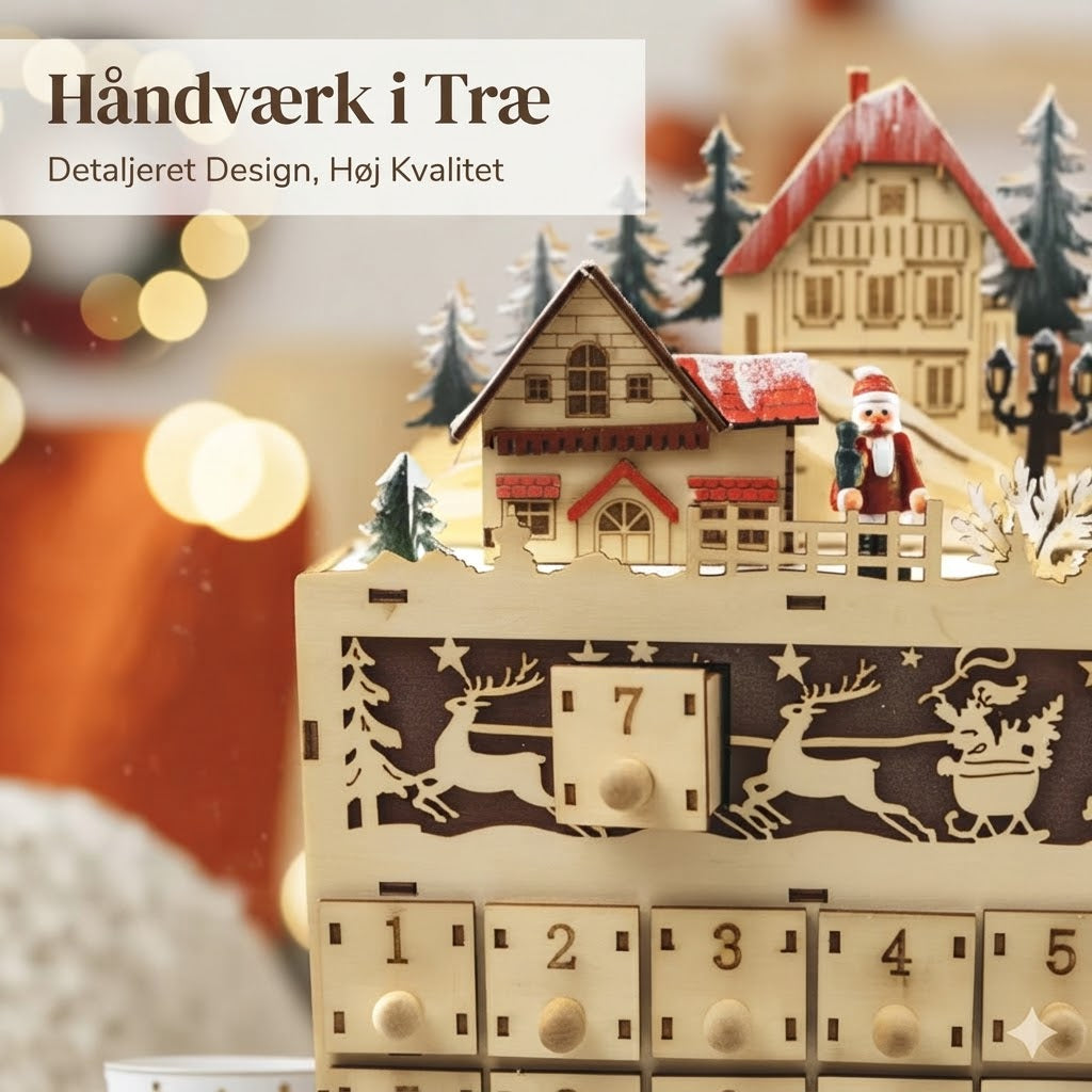 Wooden Advent Calendar with Reindeer Scene | 24 Drawers