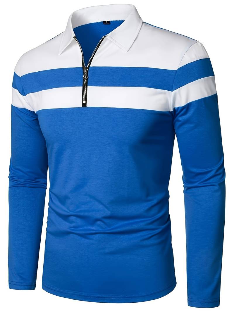 Men's Quarter Zip Colour Block Polo Shirt