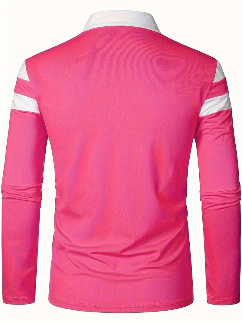 Men's Quarter Zip Colour Block Polo Shirt