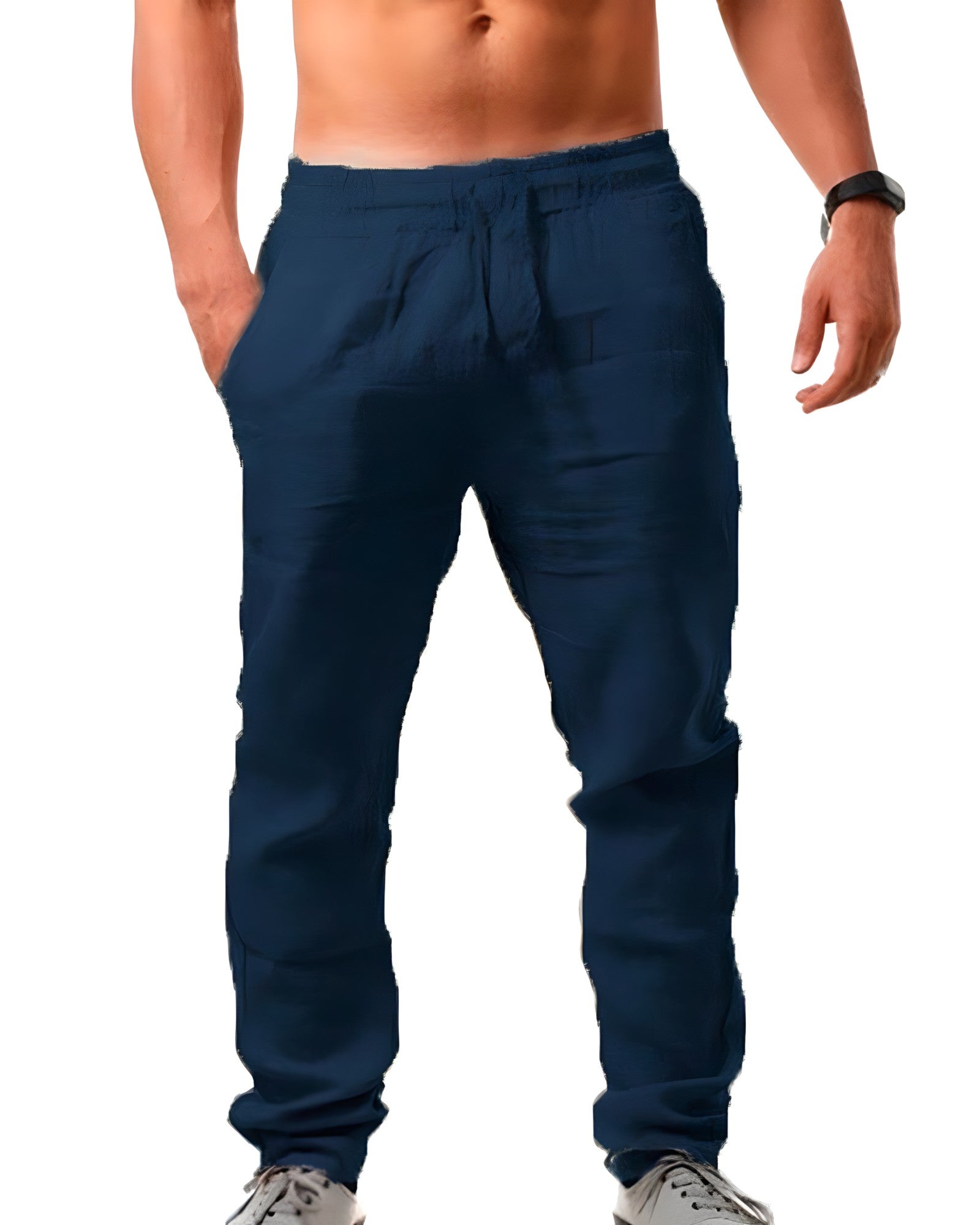 Men's Tapered Linen Trousers with Elastic Waist