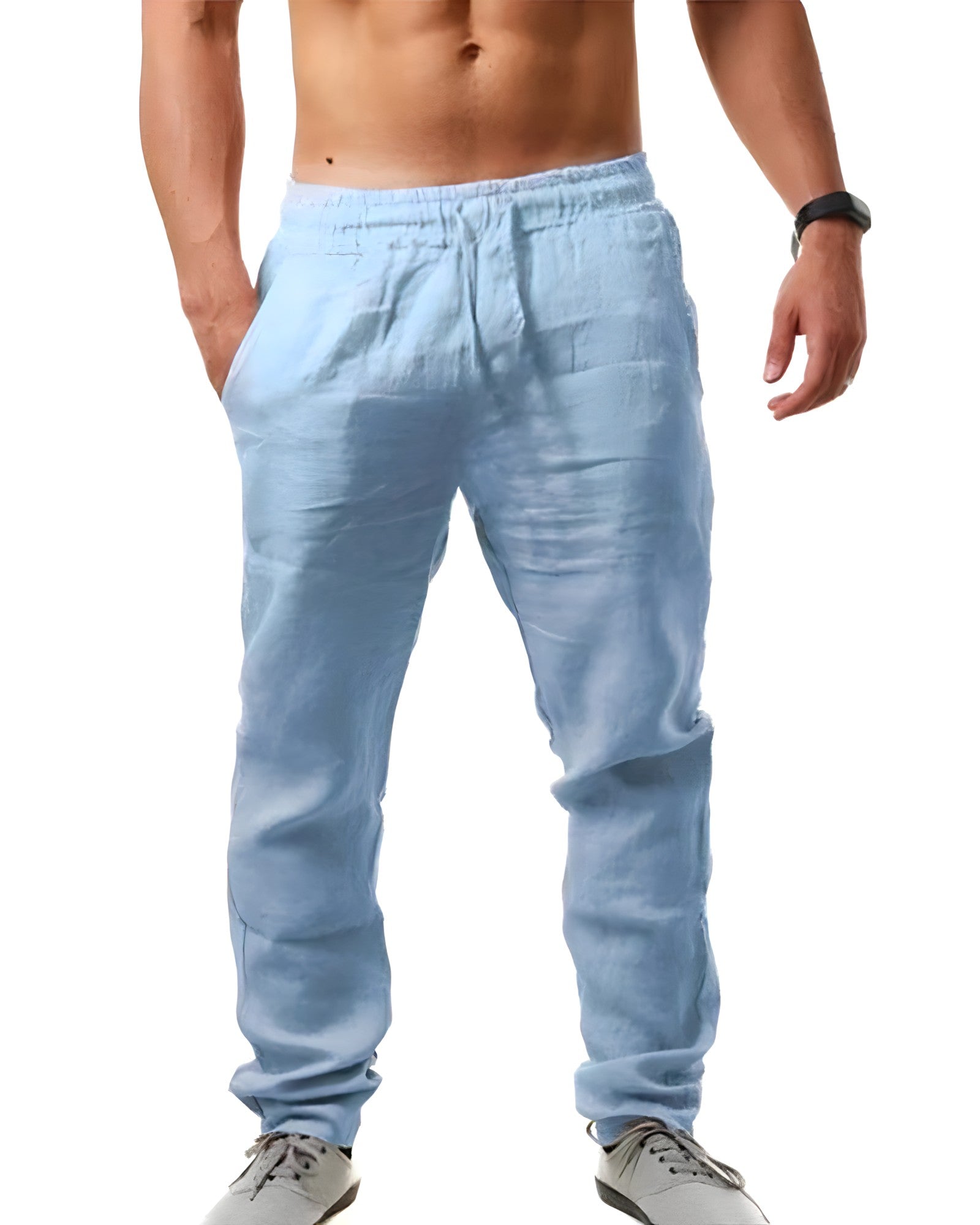 Men's Tapered Linen Trousers with Elastic Waist