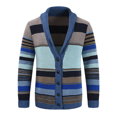 Men’s Striped Shawl Collar Knitted Cardigan