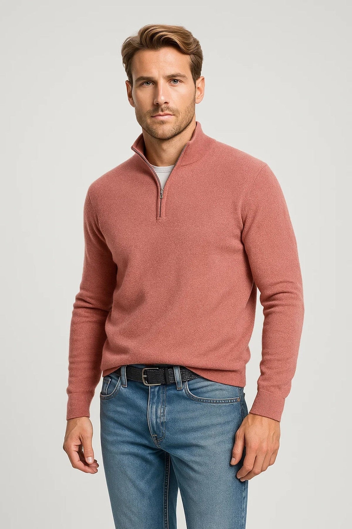 Men’s Half-Zip Jumper with Stand Collar