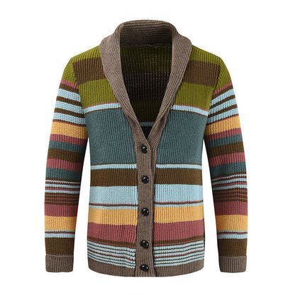 Men’s Striped Shawl Collar Knitted Cardigan