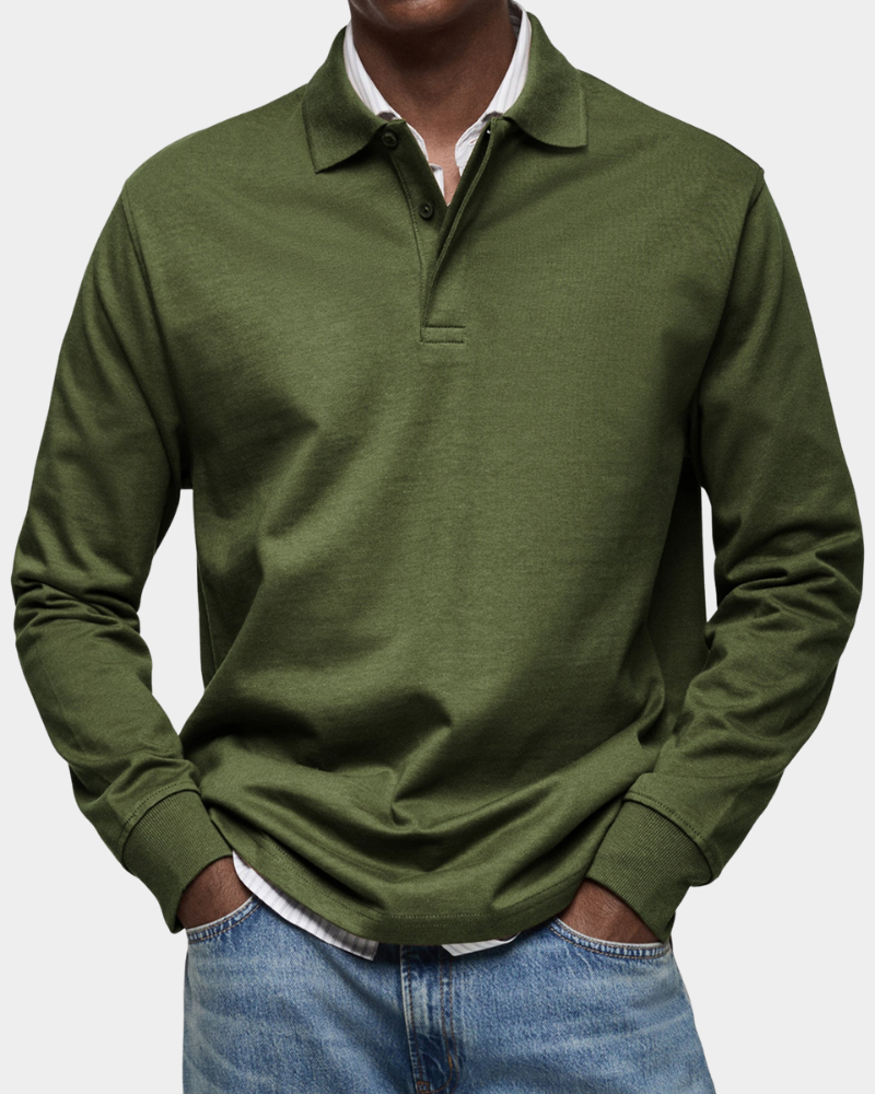 Men's Long Sleeve Cotton Polo Shirt
