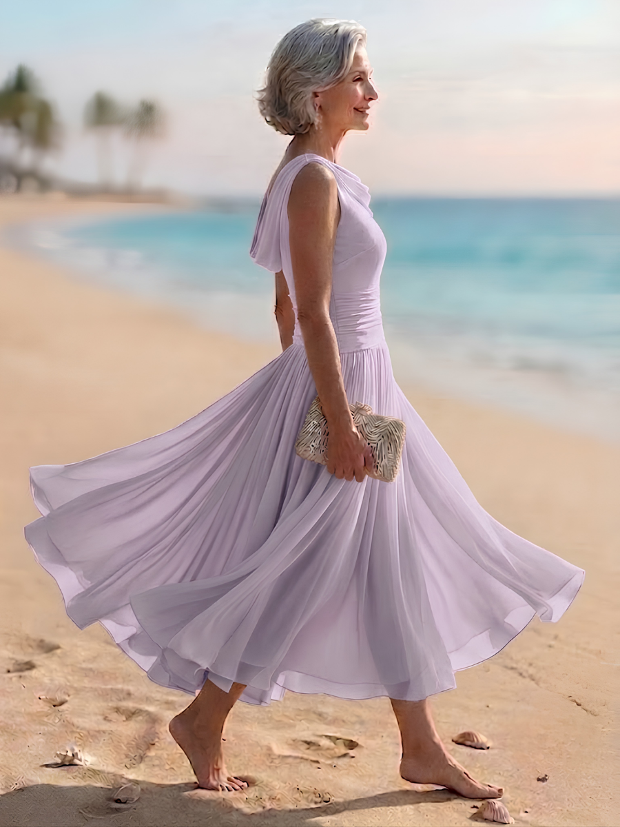 Occasion Dress with Boat Neck and Cap Sleeves