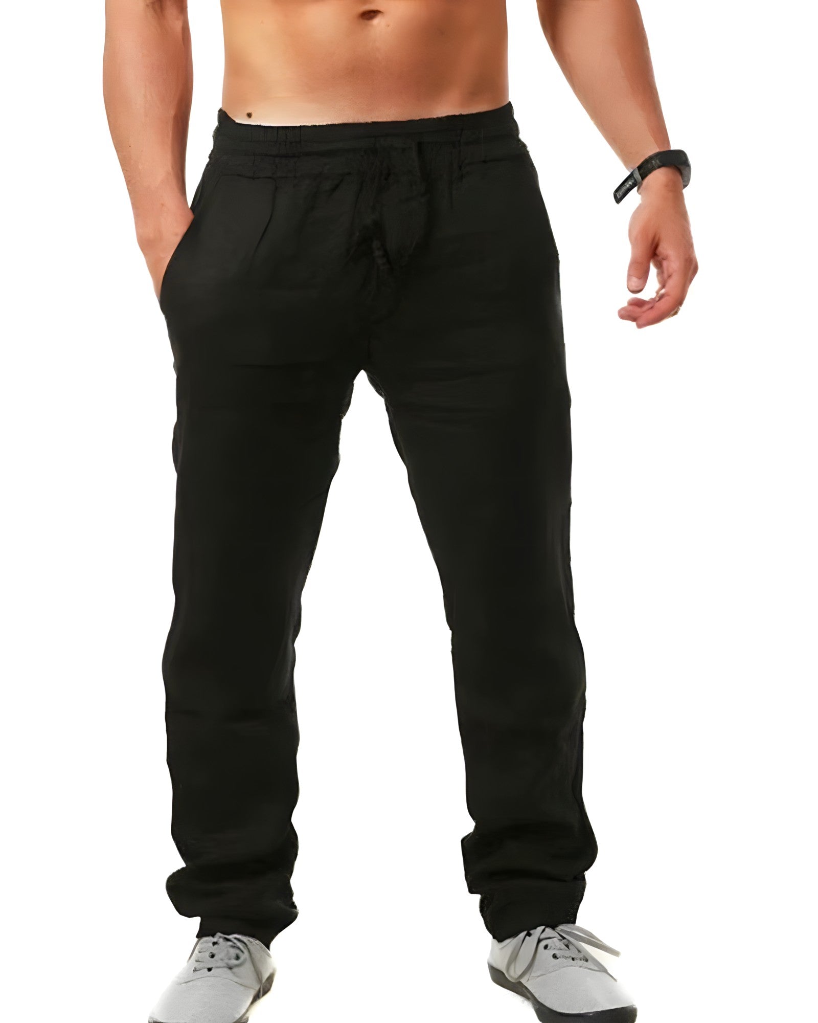 Men's Tapered Linen Trousers with Elastic Waist