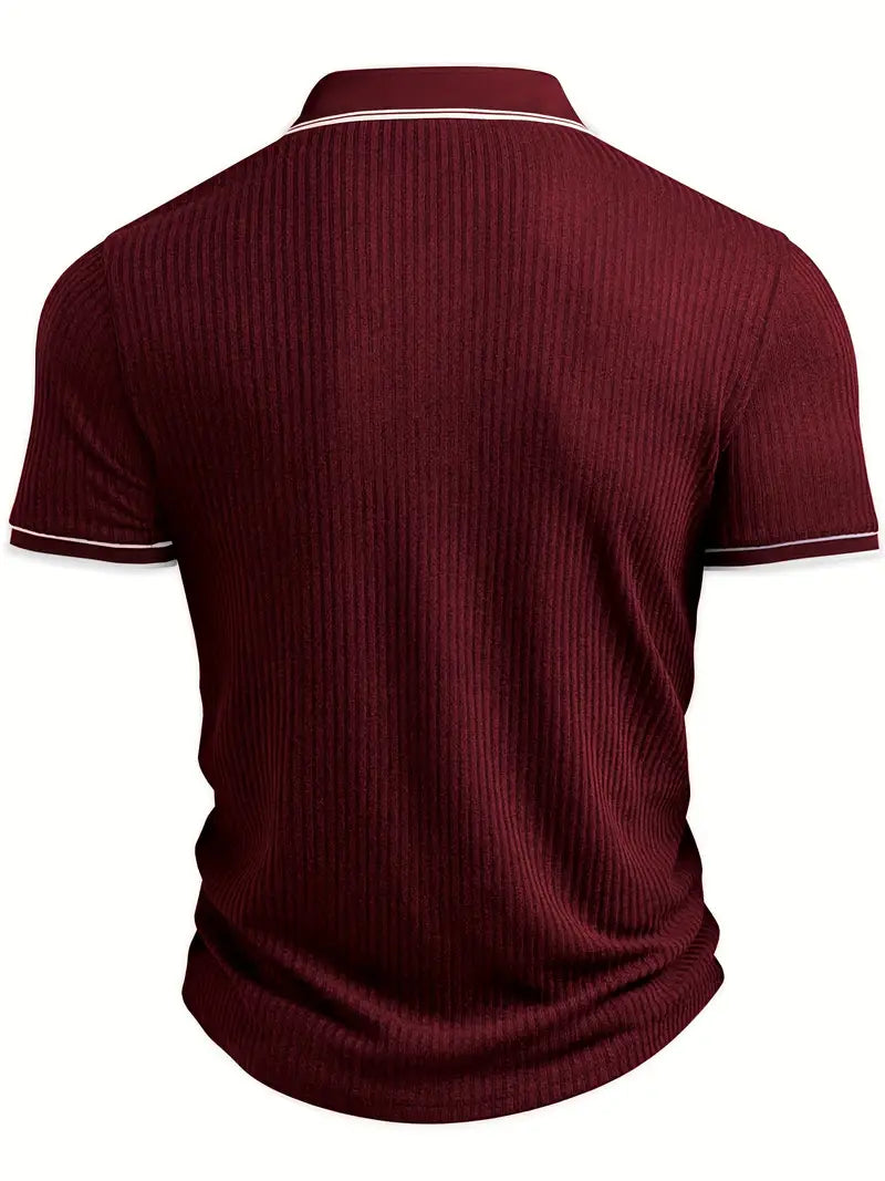Ribbed Knit Polo with Contrast Placket Trim