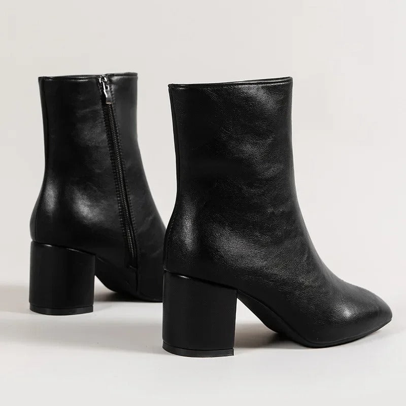 Women's Square-Toe Ankle Boots with Block Heel and Side Zip