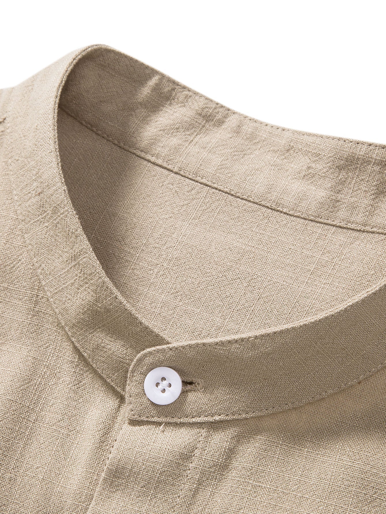 Men's Linen Blend Grandad Collar Short Sleeve Shirt