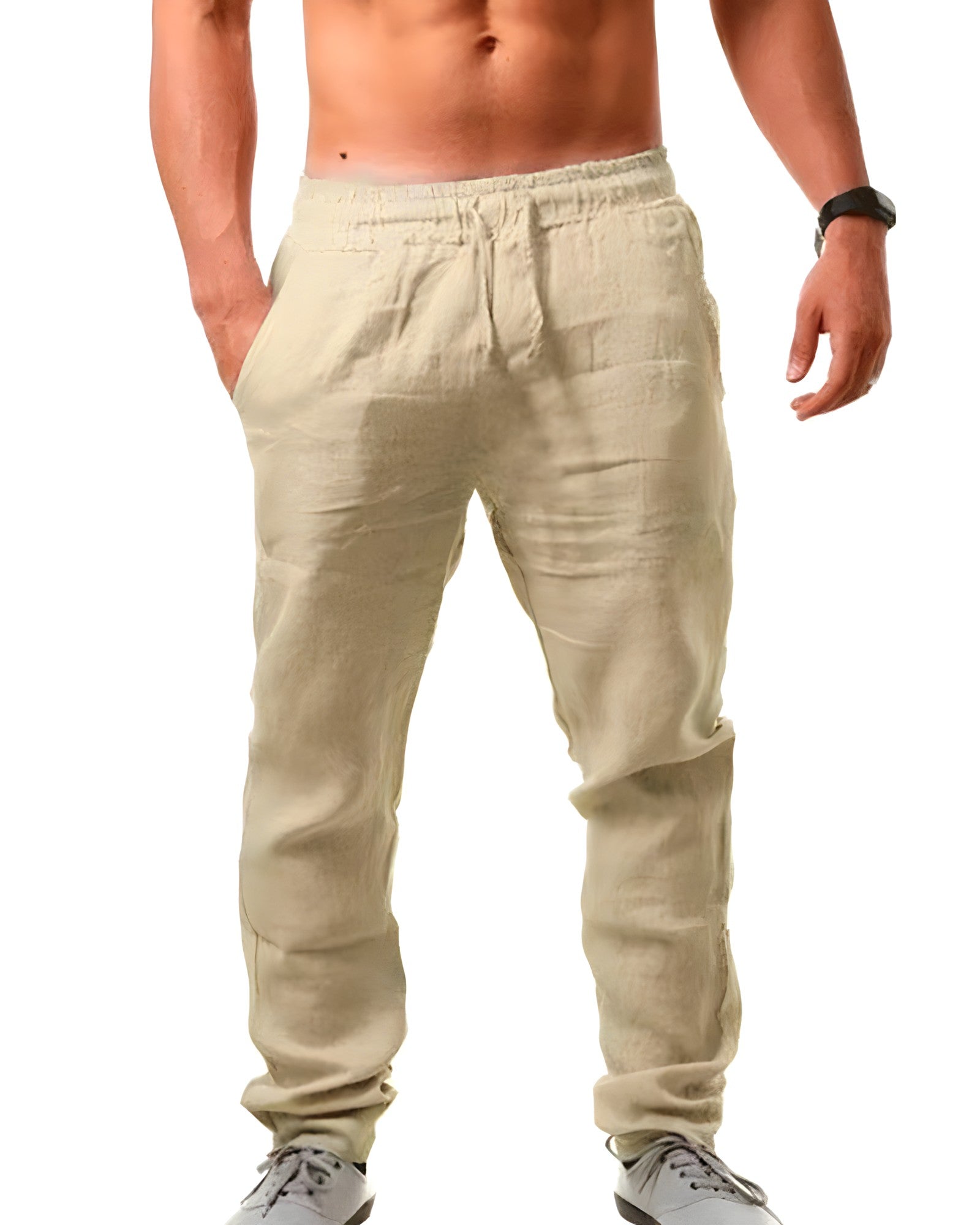 Men's Tapered Linen Trousers with Elastic Waist
