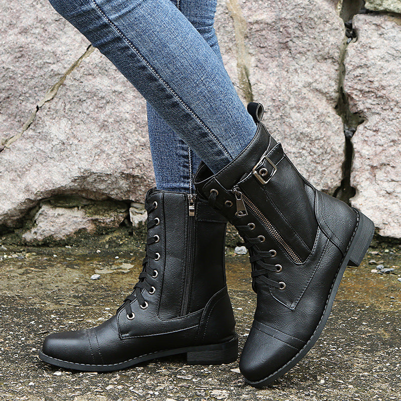 Women’s Lace-Up Ankle Boots with Side Zip & Buckle