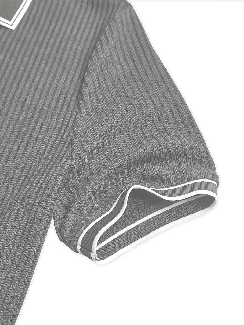 Ribbed Knit Polo with Contrast Placket Trim