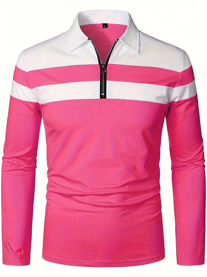 Men's Quarter Zip Colour Block Polo Shirt