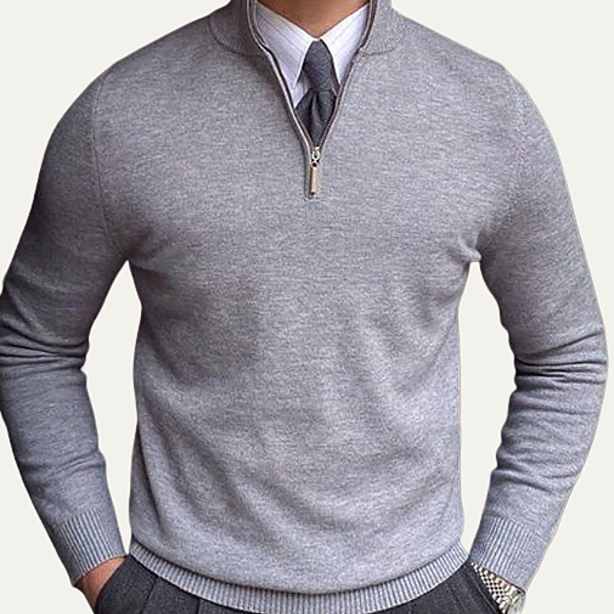 Pull en maille pour homme à col montant et fermeture éclair quart de tour