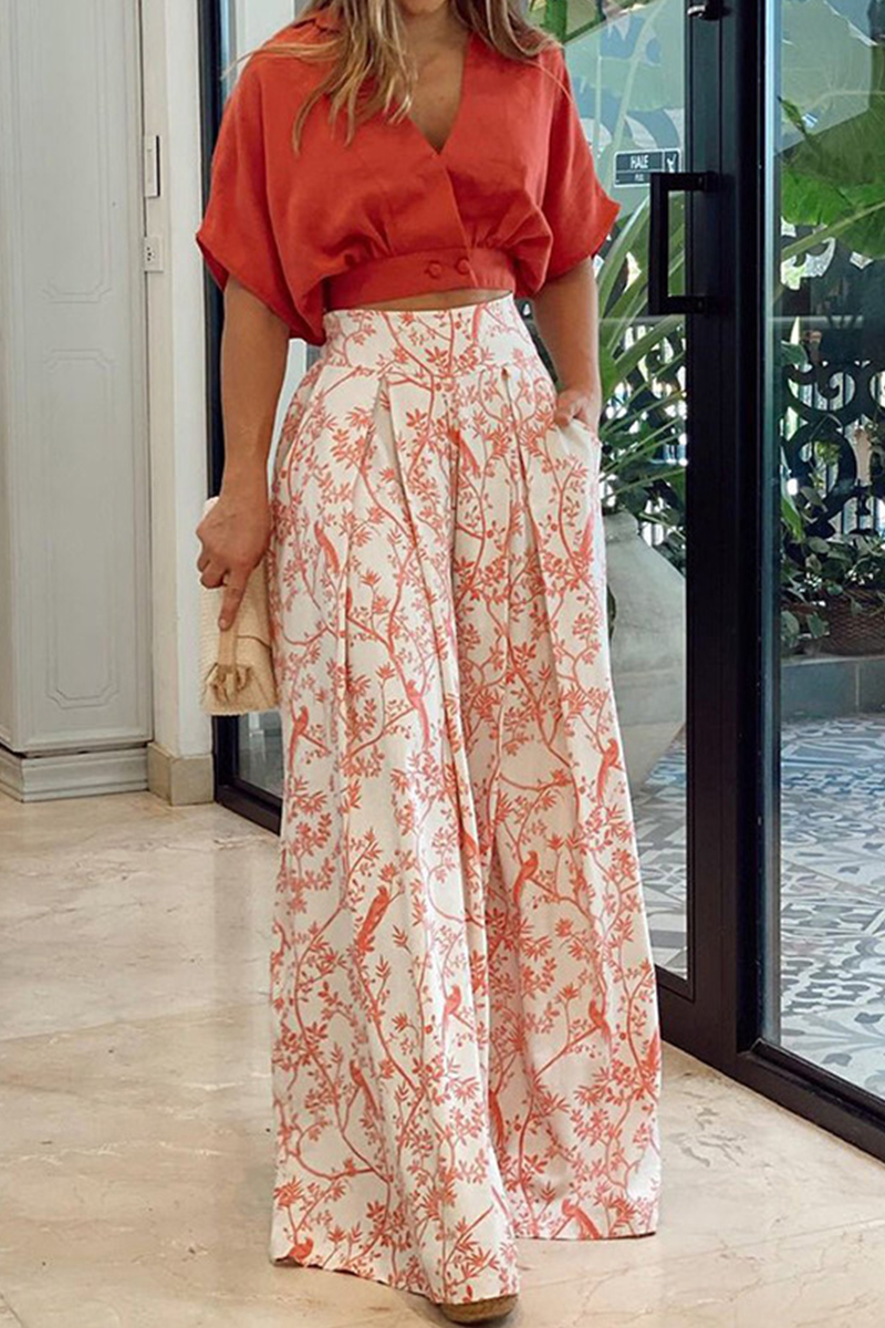 Wrap Crop Top and Wide-Leg Trouser Set