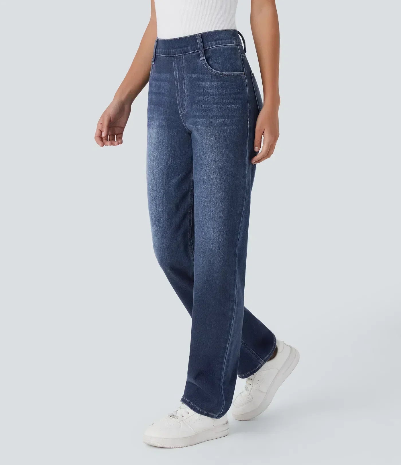 Jean droit avec ceinture élastique à enfiler