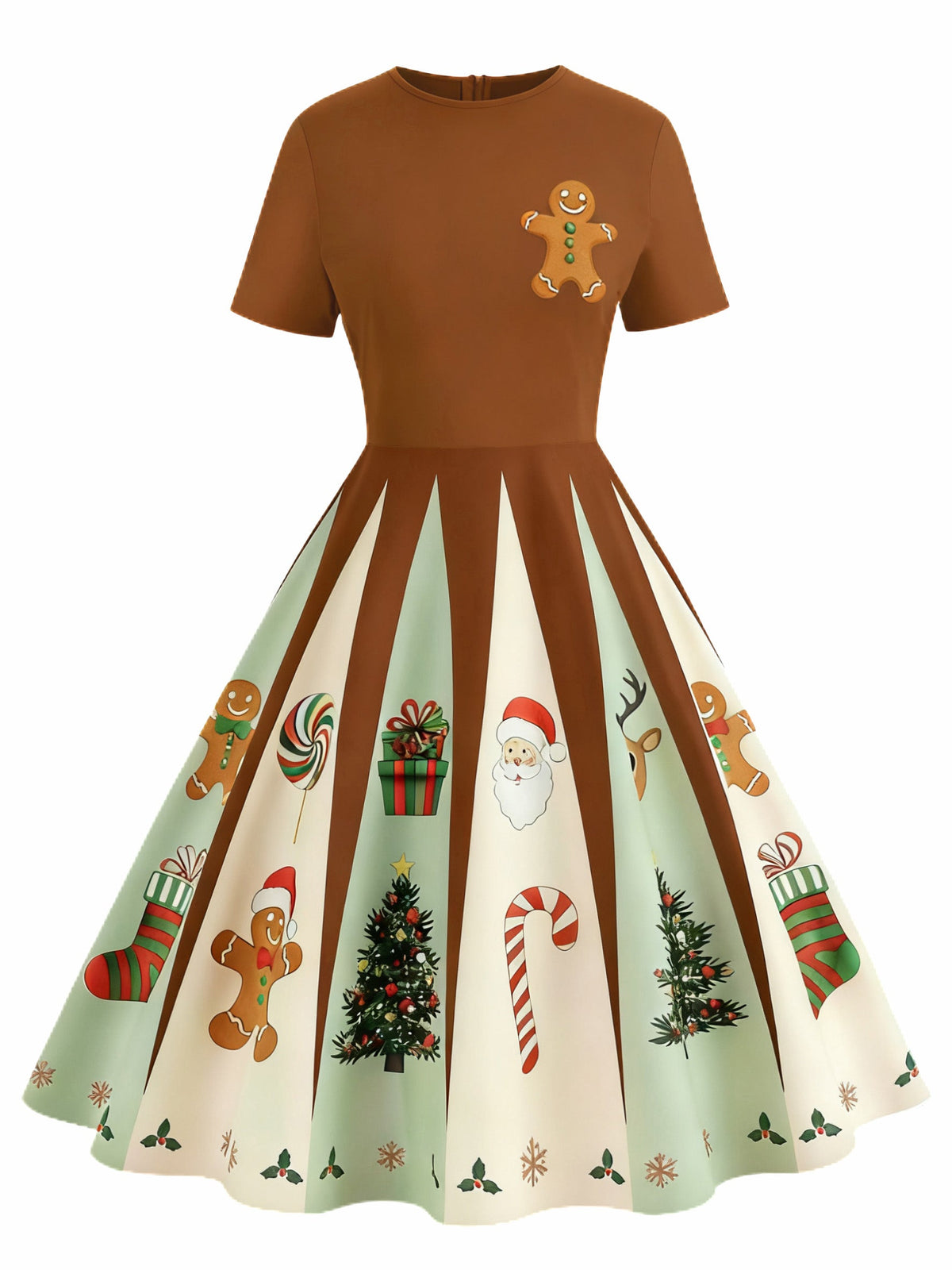 Women's Gingerbread Print Swing Dress | Knee Length Party Dress
