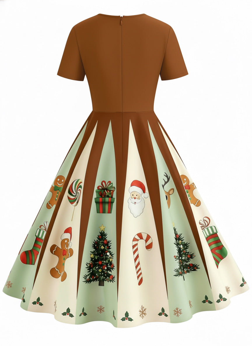 Women's Gingerbread Print Swing Dress | Knee Length Party Dress