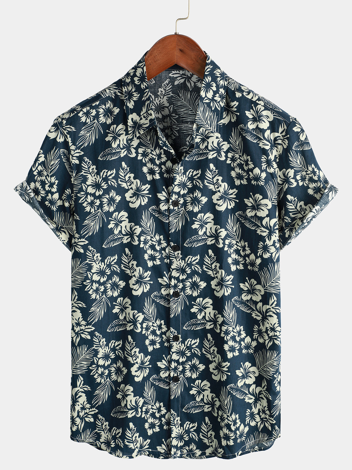 Men's Floral Print Short Sleeve Shirt with Chest Pocket