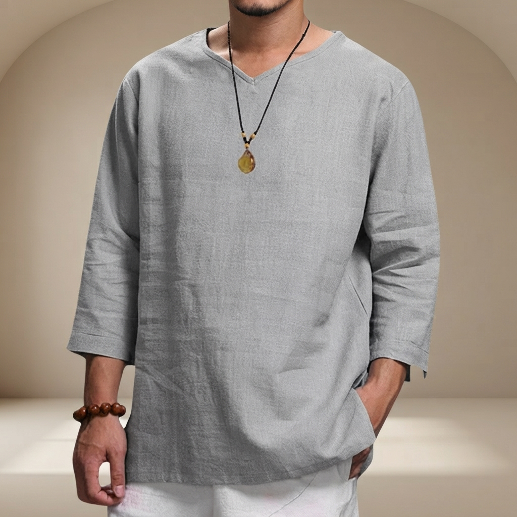 Men’s Relaxed V-Neck Three-Quarter Sleeve Shirt