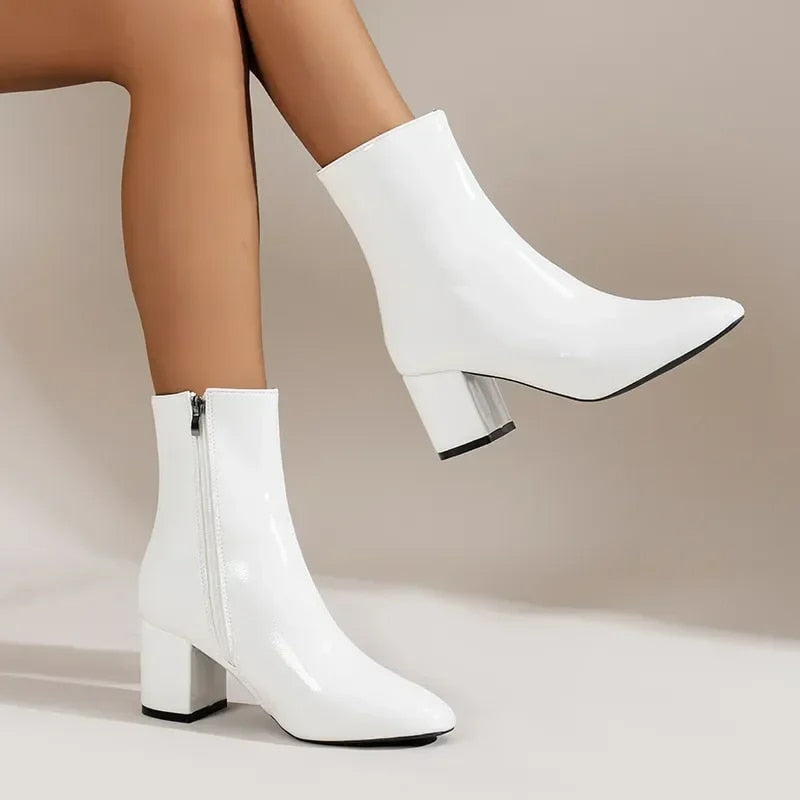 Women's Square-Toe Ankle Boots with Block Heel and Side Zip
