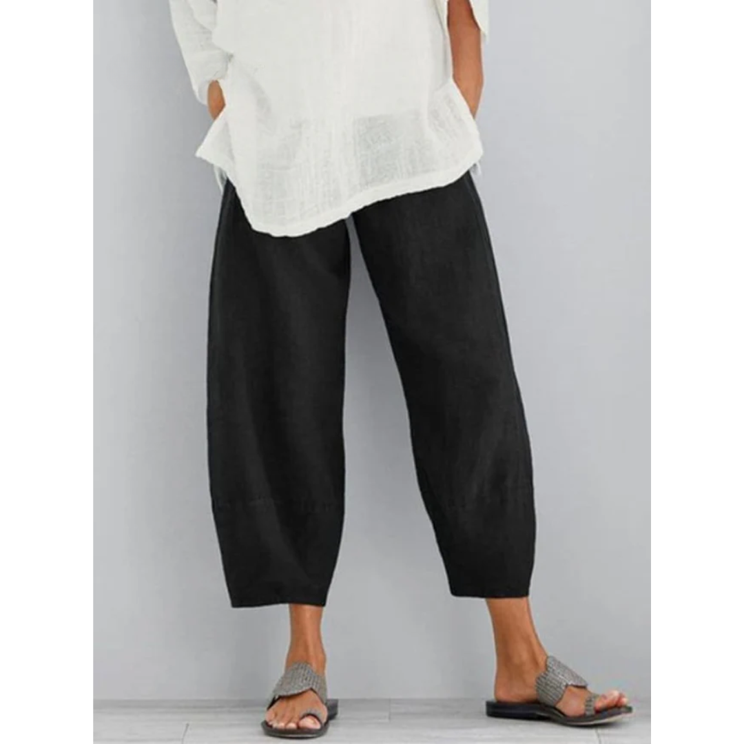 Men's Barrel-Leg Linen Trousers with Tapered Ankle