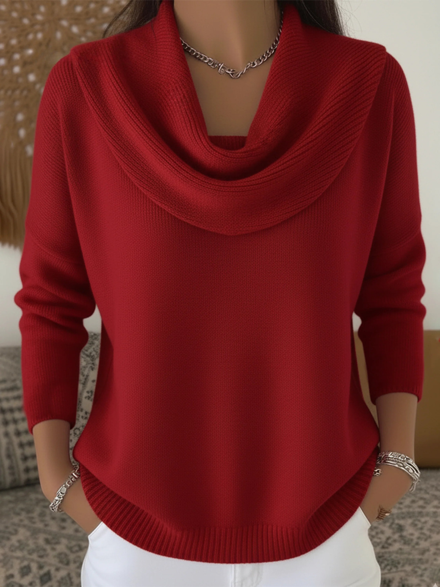 Pull tricoté à col bénitier pour femme