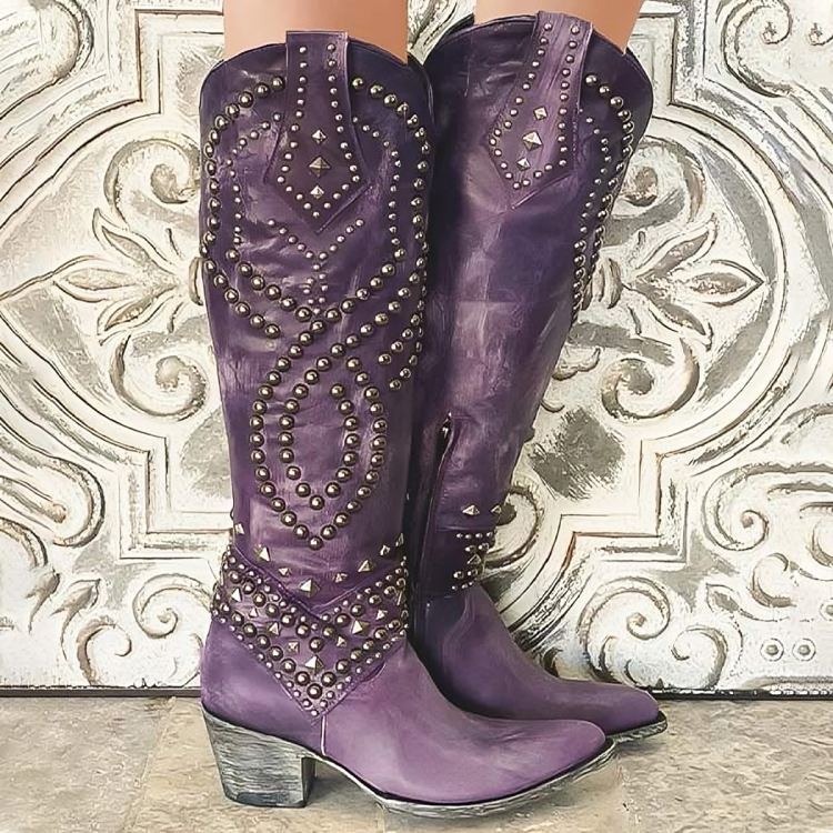 Women’s Studded Western Knee-High Cowboy Boots