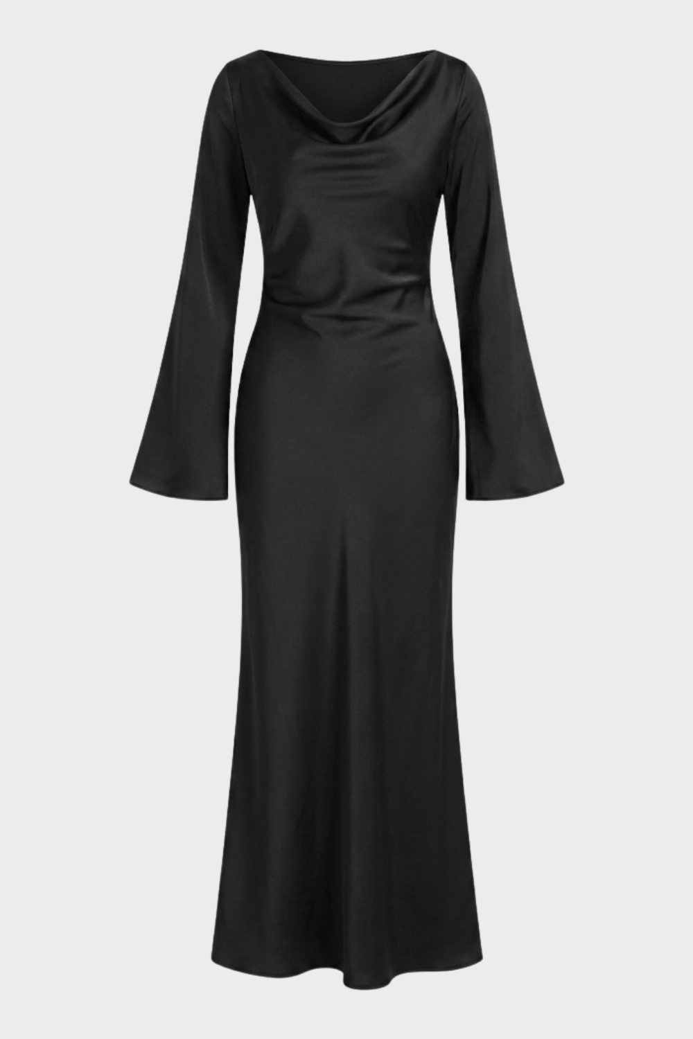 Satin Maxi Dress with Bell Sleeves and Scoop Neck