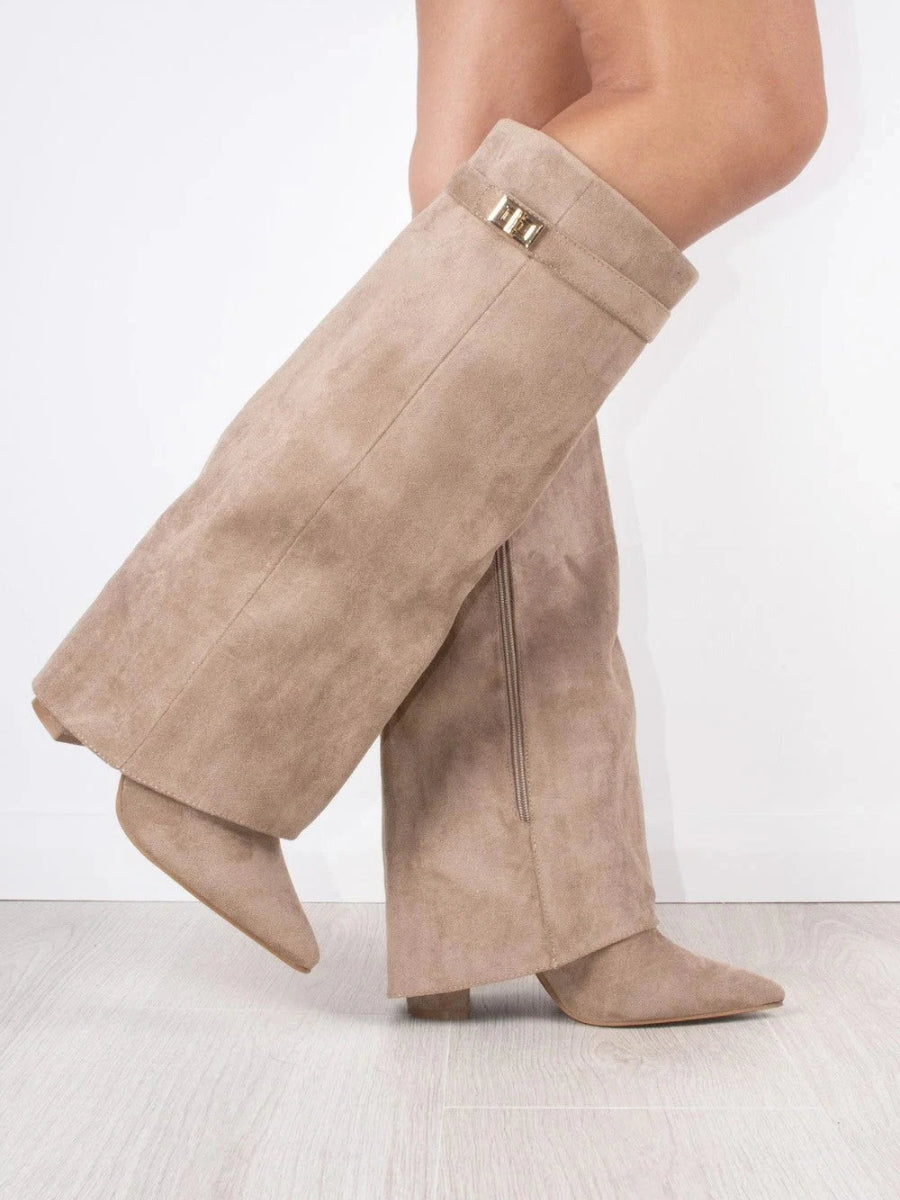 Women's Knee High Block Heel Boots with Side Zip