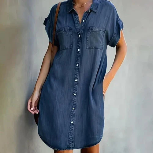 Denim Shirt Dress with Chest Pockets