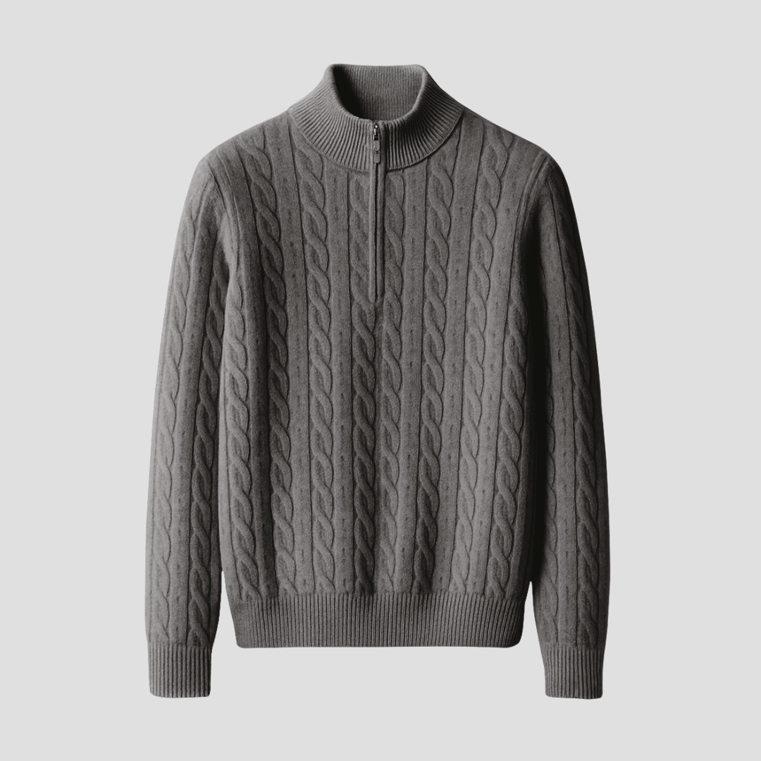 Pull à col zippé pour homme en maille torsadée