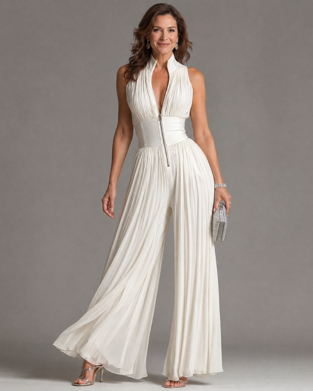 Women's Pleated Halterneck Wide Leg Jumpsuit