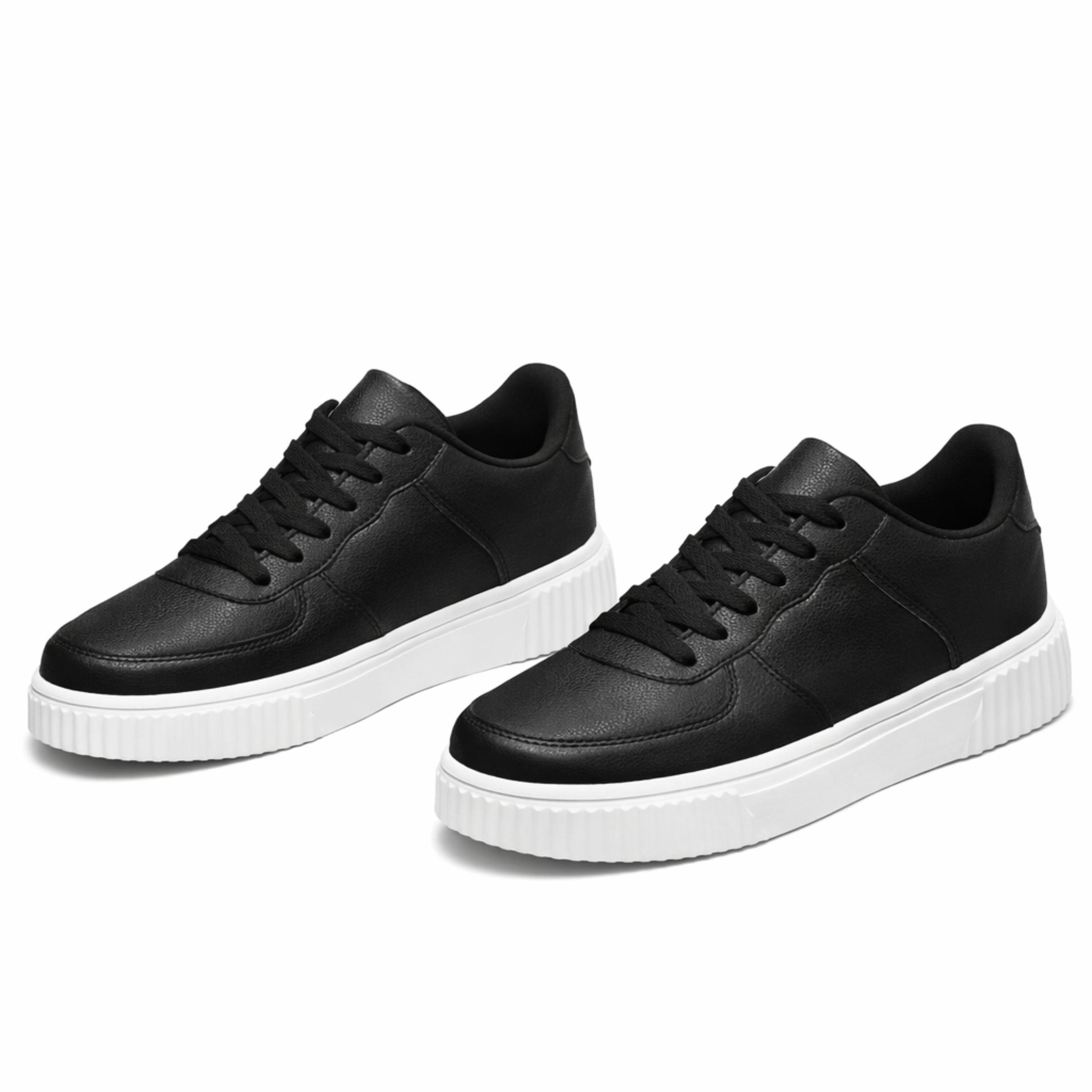 Leather Platform Sneakers with Chunky Sole and Lace-Up Front