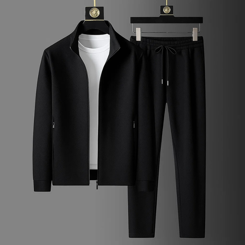 Men’s Textured Zip Jacket & Trousers Tracksuit Set