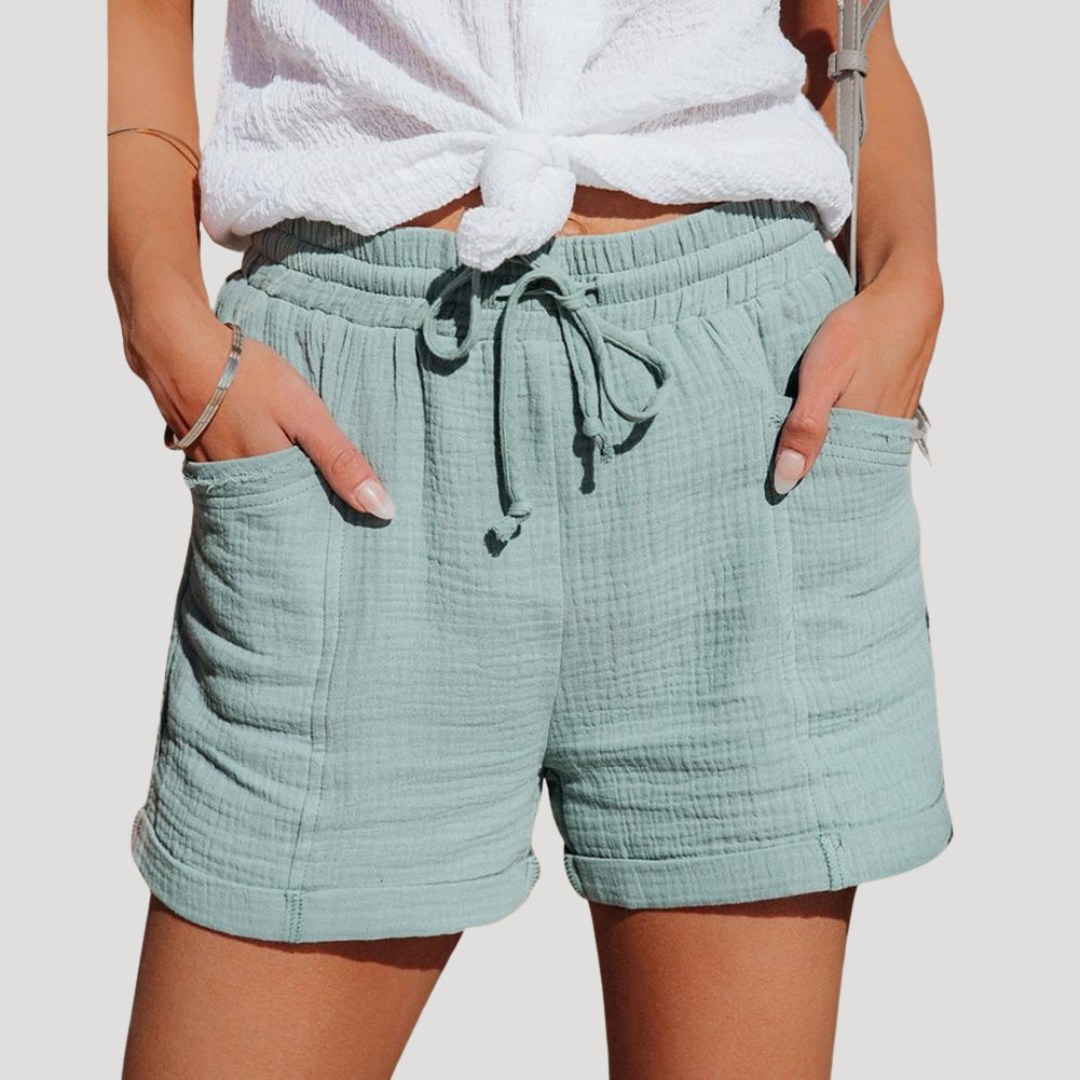 Cotton Gauze Shorts with Drawstring Waist and Pockets