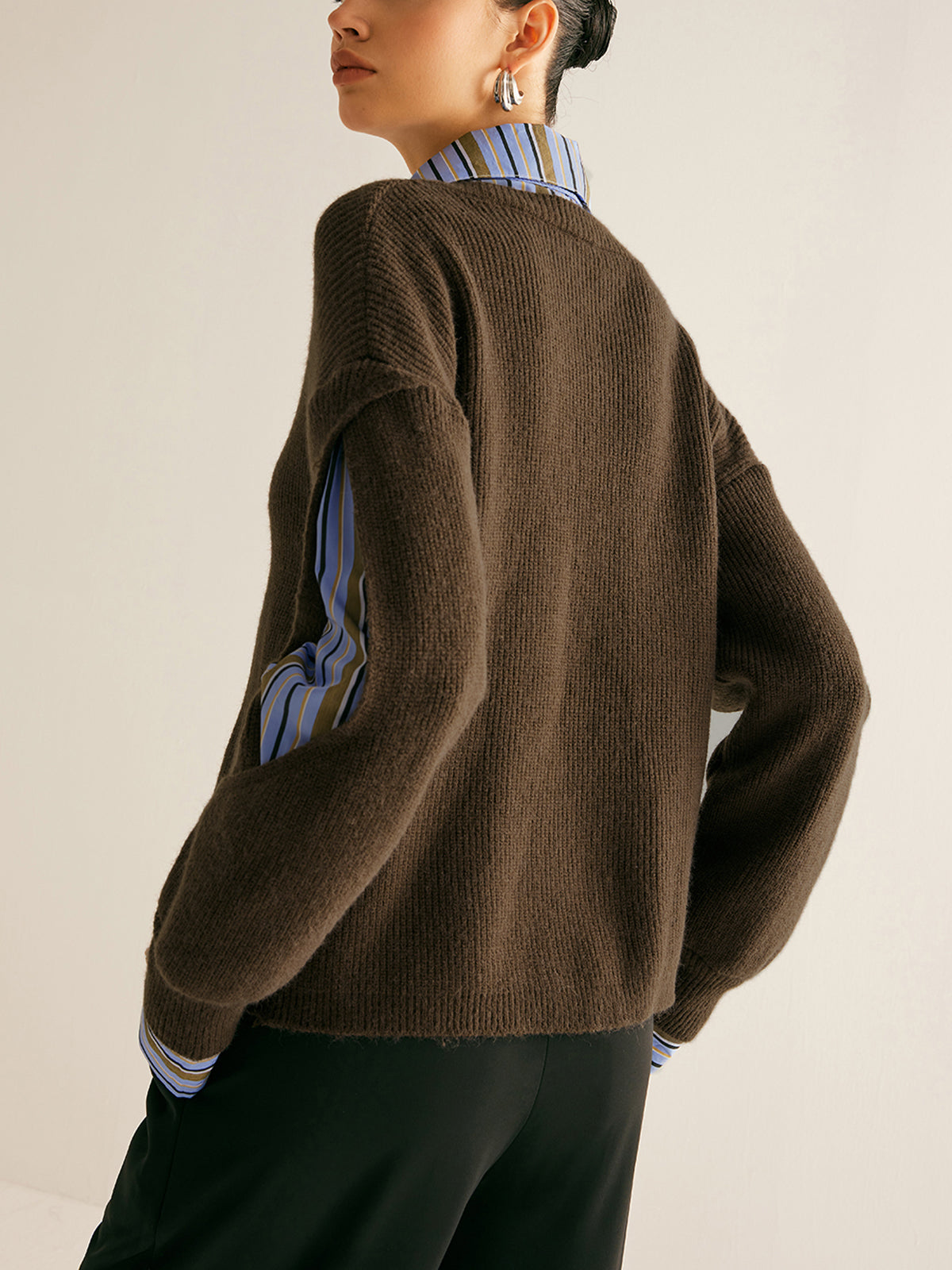 Women's Ribbed Knit Sweater | Layered Collar Detail