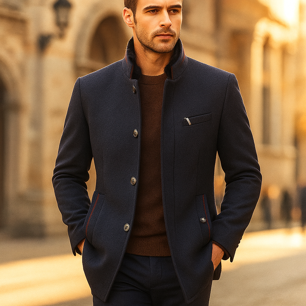 Men's Wool Blend Winter Coat with Stand Collar
