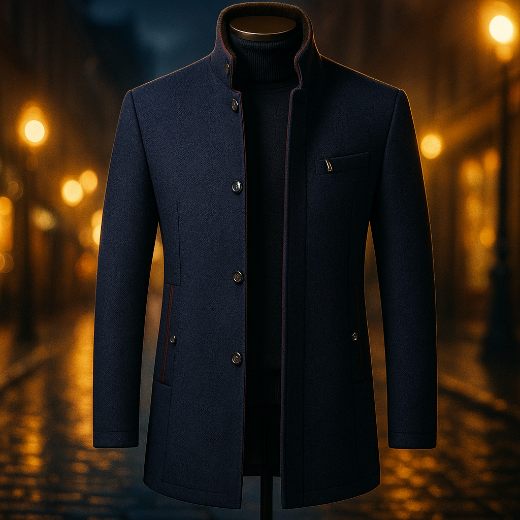 Men's Wool Blend Winter Coat with Stand Collar