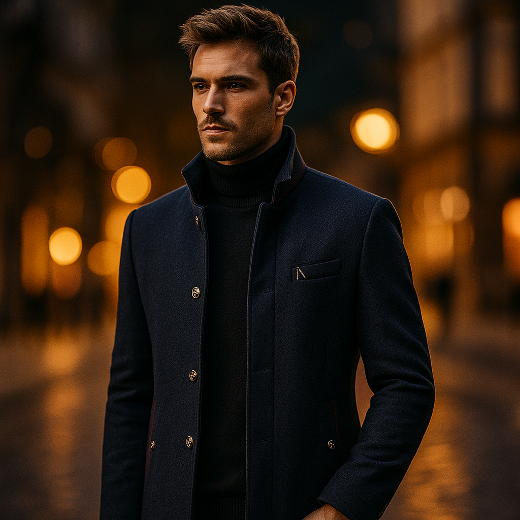 Men's Wool Blend Winter Coat with Stand Collar